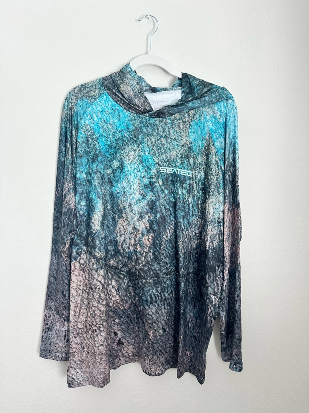 Men's Long Sleeve Hooded Performance Shirt - Teal/Gray